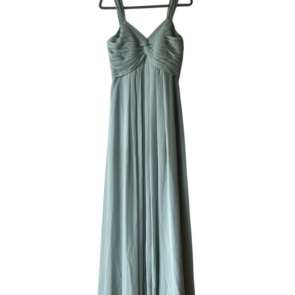 Azazie sz 4 dusty sage pleated chiffon bridesmaids gown formal dress FLAWED HEM - Picture 1 of 15